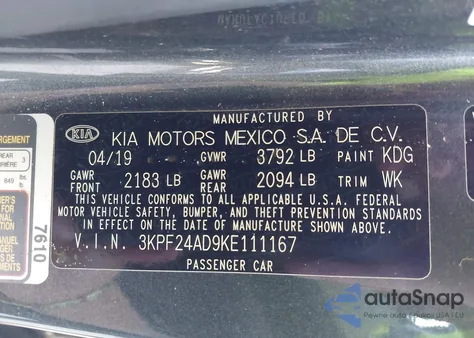 2019 Kia Forte Lxs из США, поврежденный, VIN 3KPF24AD9KE111167